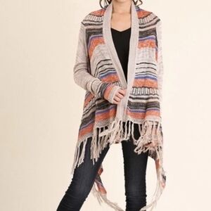 Umgee Textured Knit Cardigan in Tan and Black